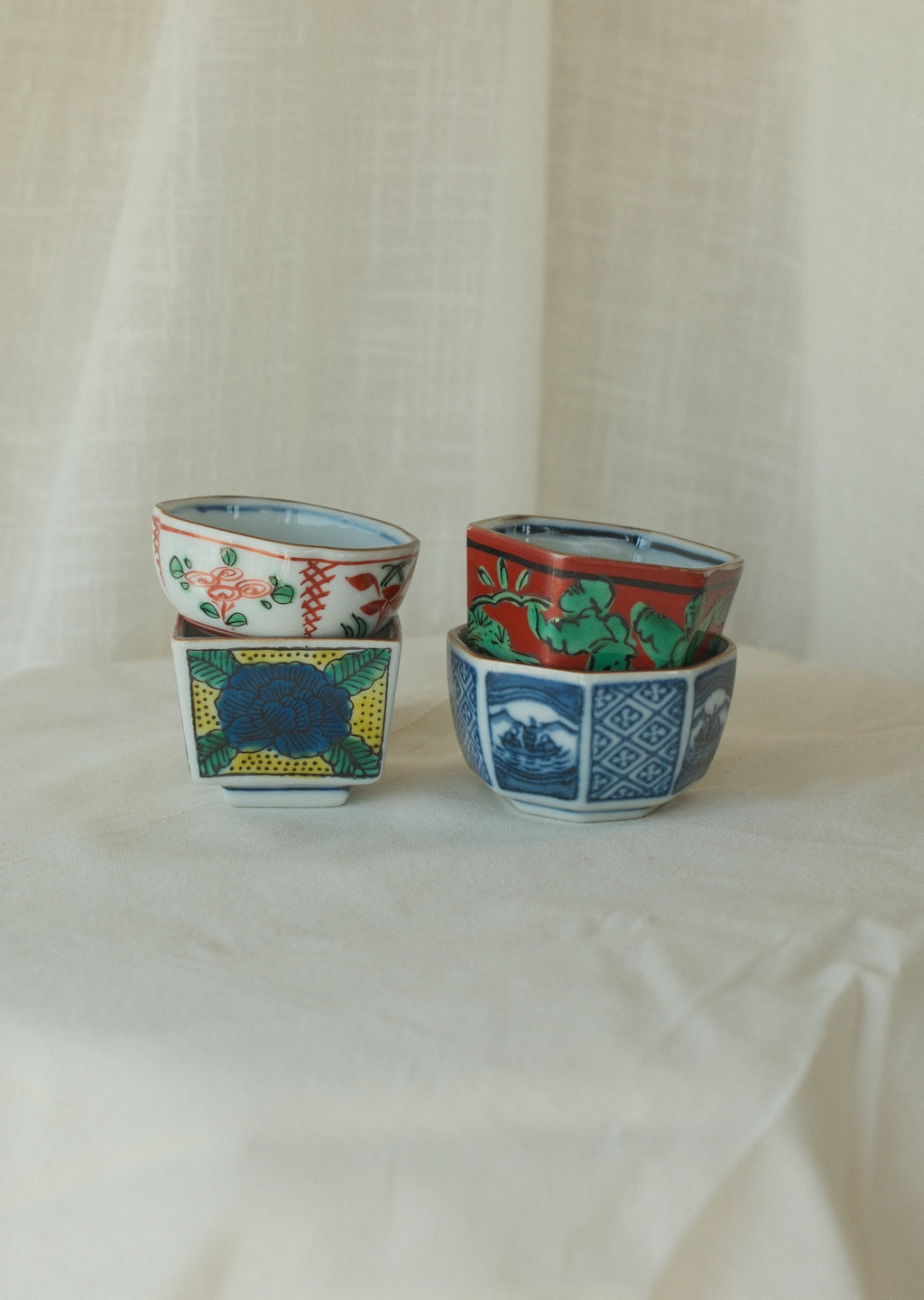 Angled Kutani Sake Cups (Set of 4)