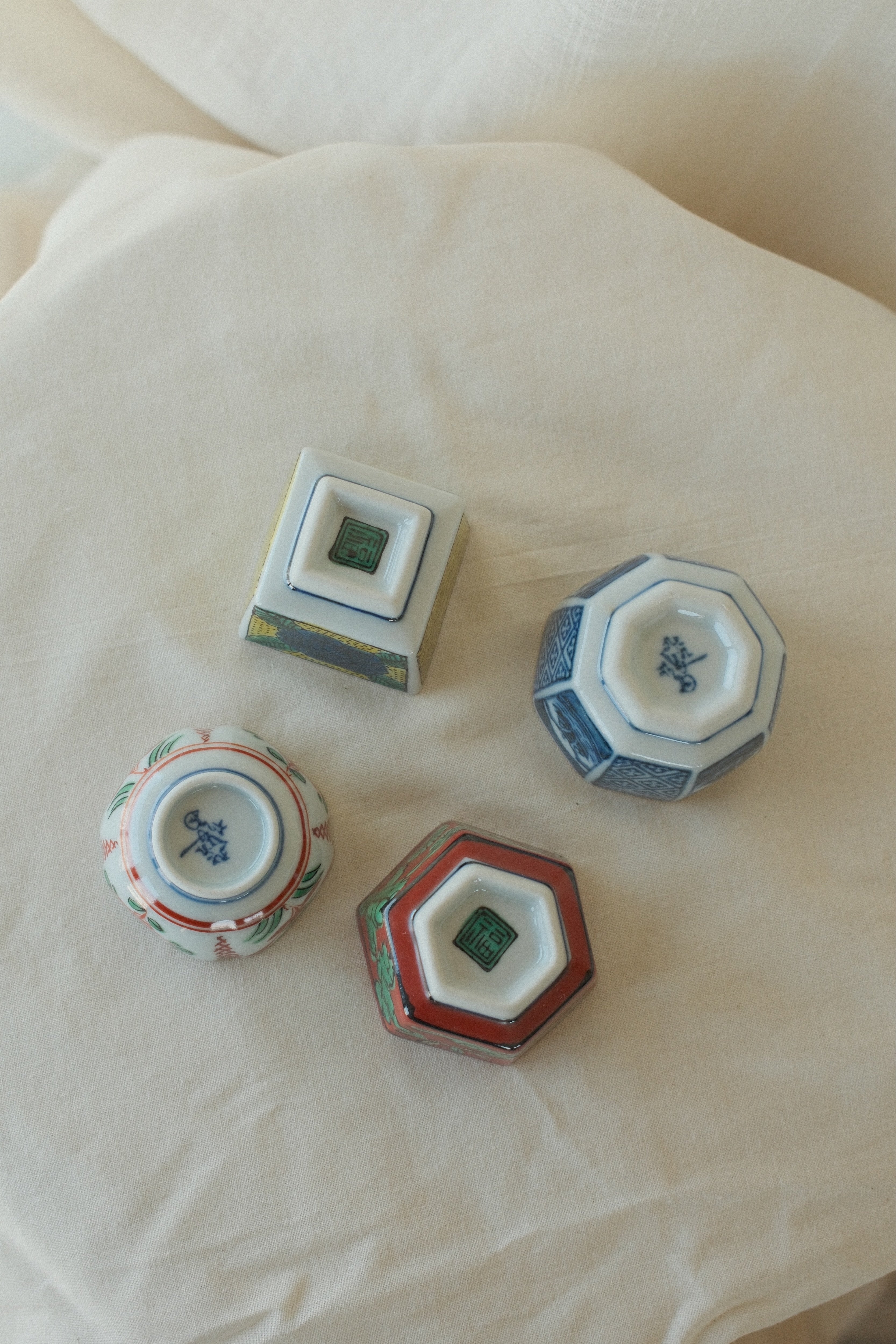 Angled Kutani Sake Cups (Set of 4)