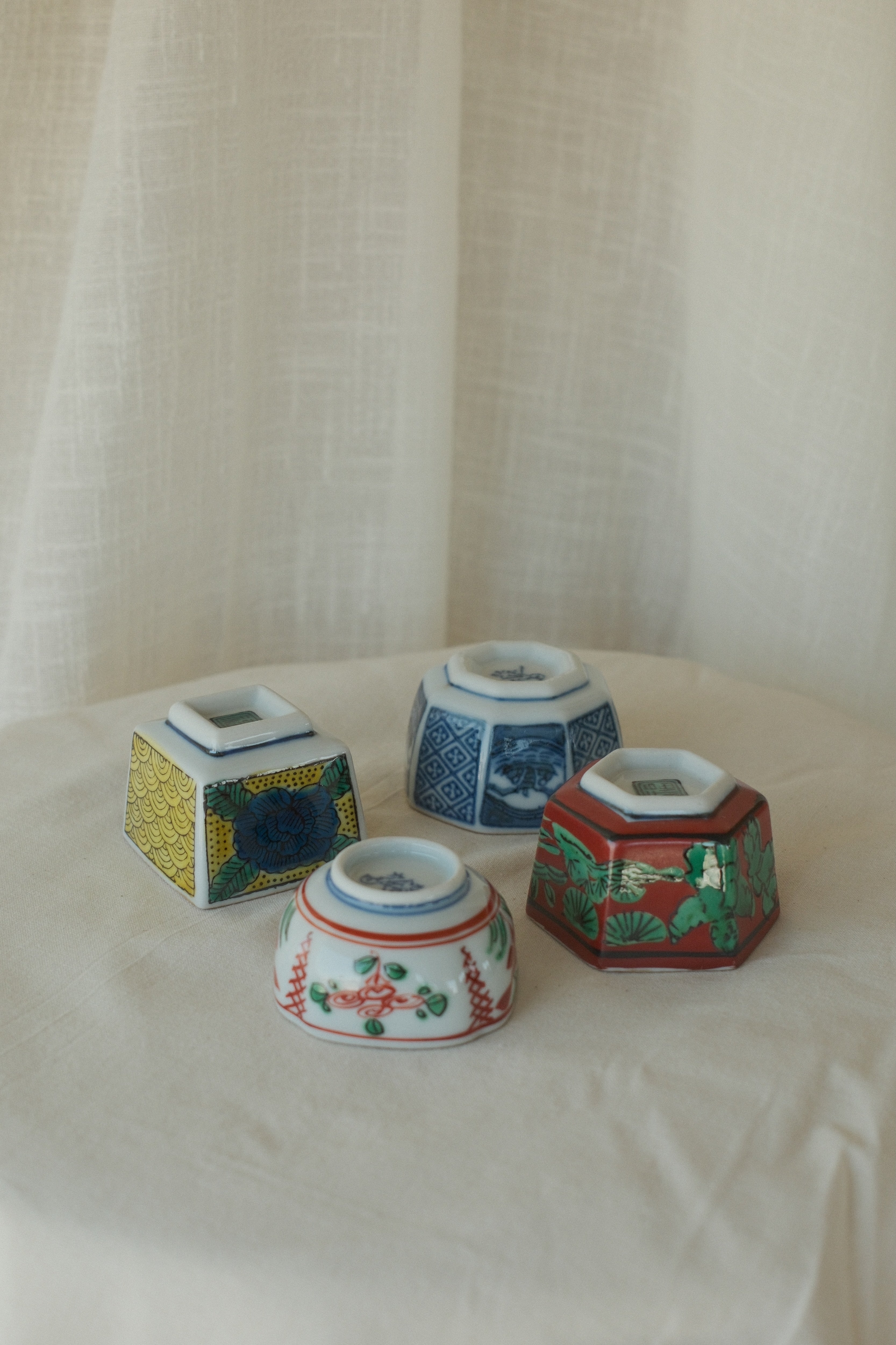 Angled Kutani Sake Cups (Set of 4)