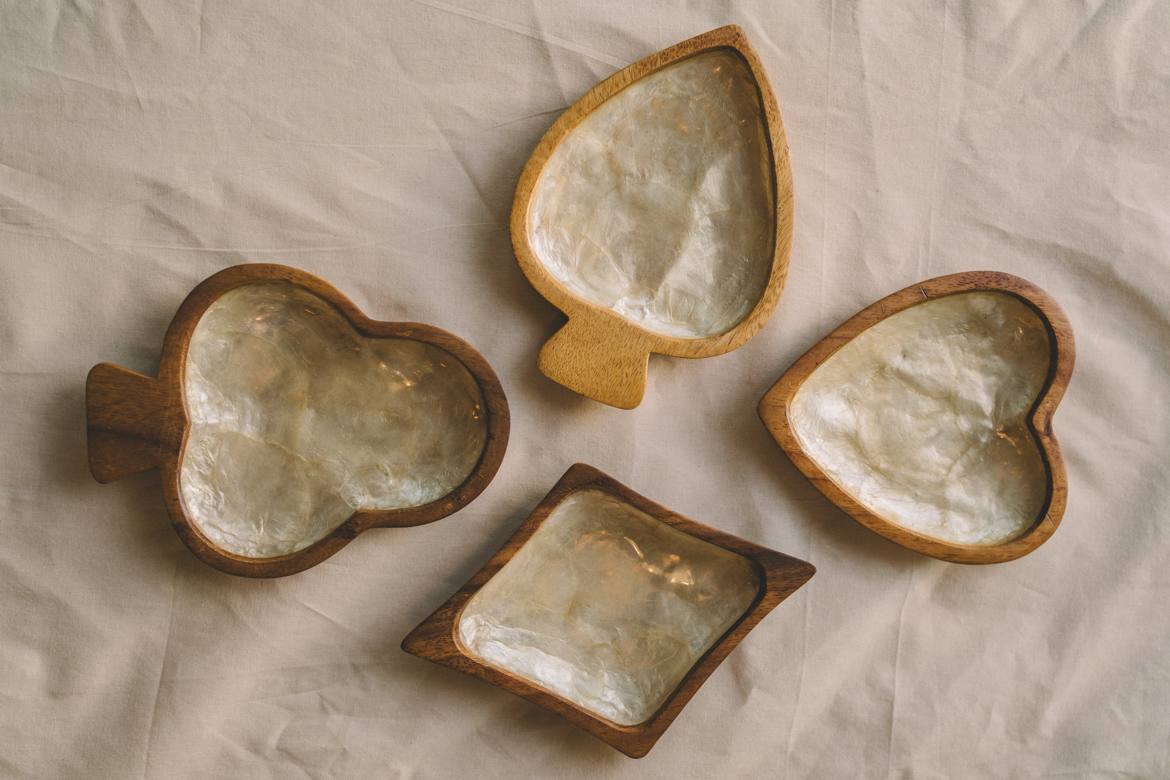 Capiz Shell Lined Wooden Bowls (Bundle of 4)