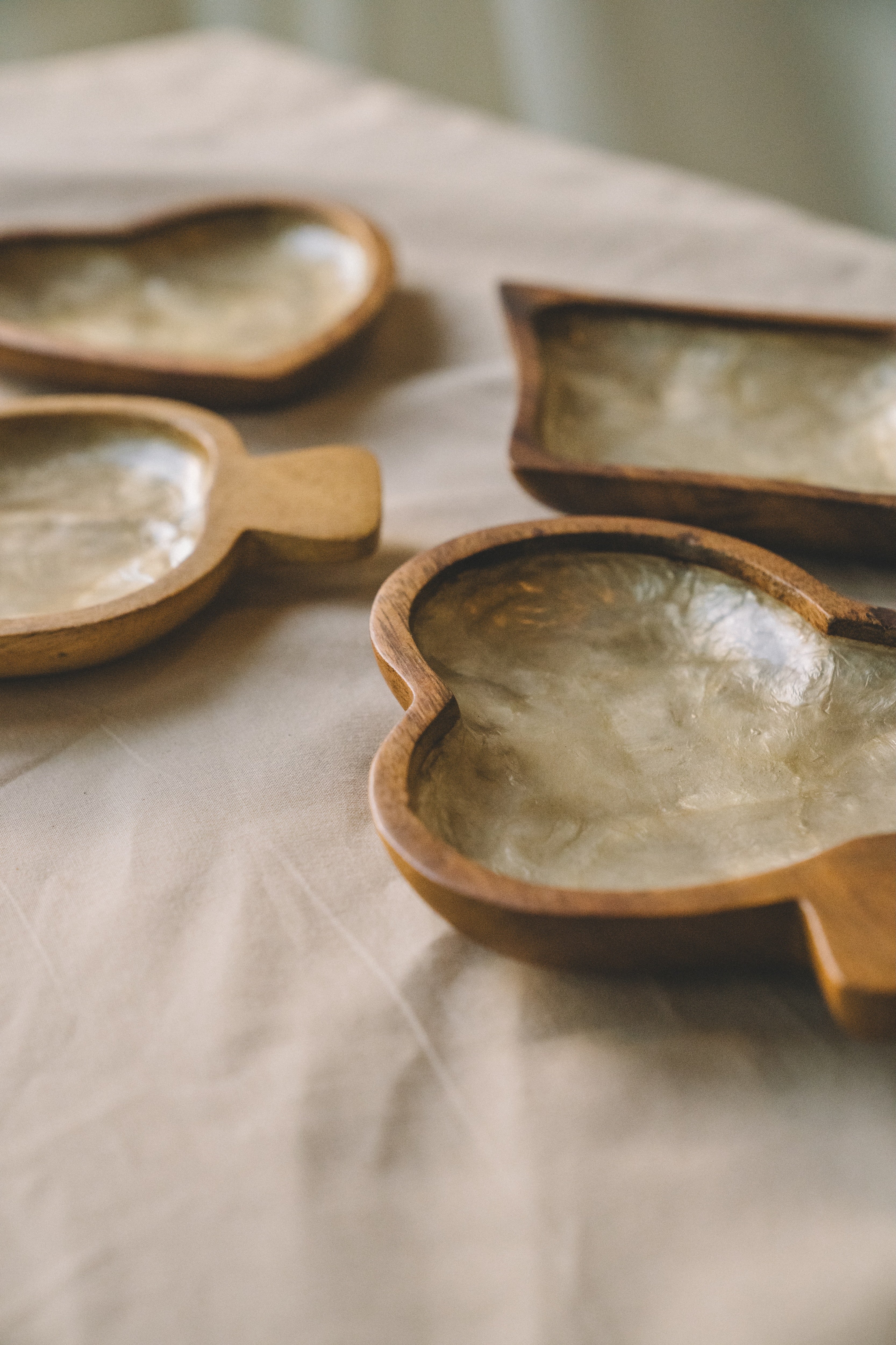 Capiz Shell Lined Wooden Bowls (Bundle of 4)