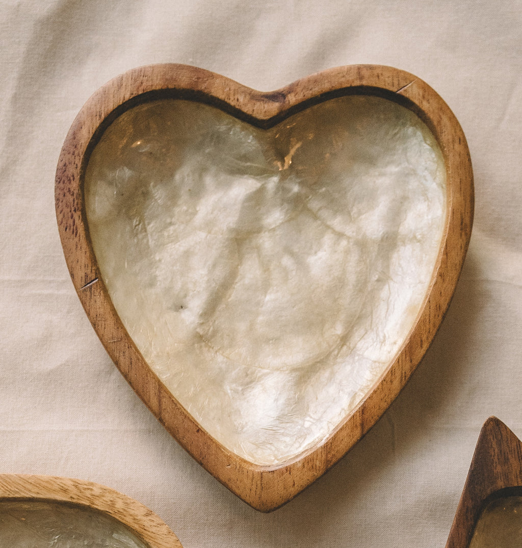 Capiz Shell Lined Wooden Bowls - Heart